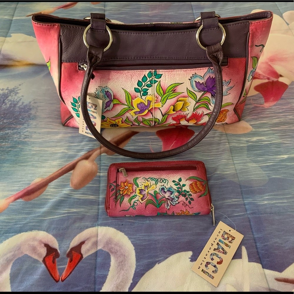 Biacci Hand Painted Leather Bag & Matching Wallet